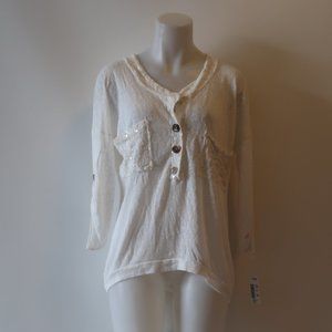 NWT Womens Fox's Boutique White Thin Sweater With Lace & Sequin Details Sz M *